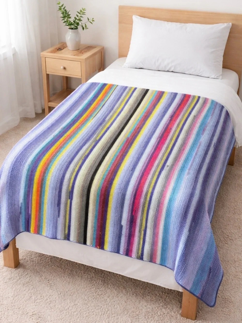 Rainbow Striped Crochet BlanketTHE ULTIMATE COZY VIBE